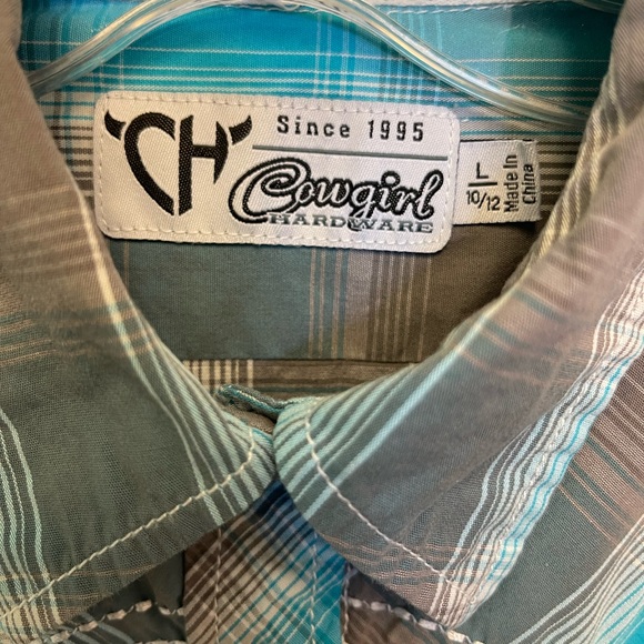 Cowgirl Hardware Plaid Snap Western Shirt Girl 10-12 - Picture 2 of 7